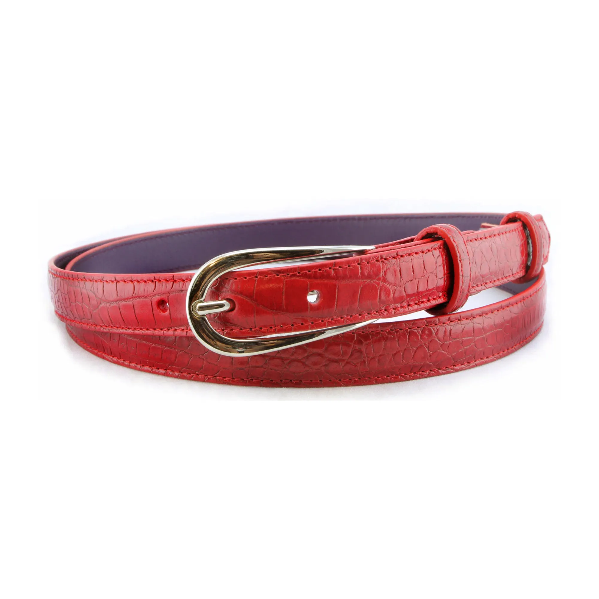 Classic red mock crocodile skinny belt