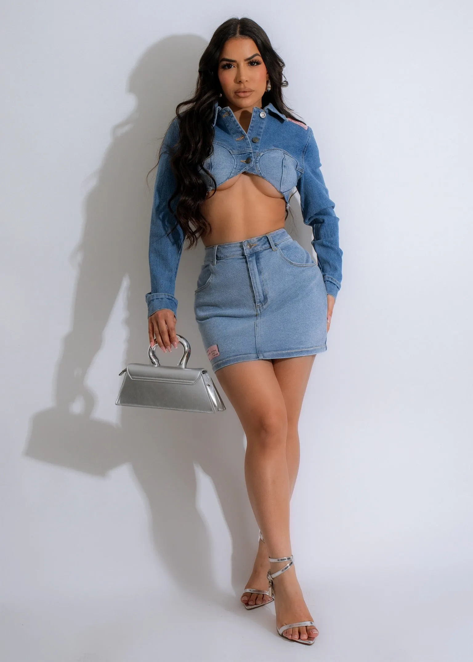 Come Find Denim Skirt Set Light Denim