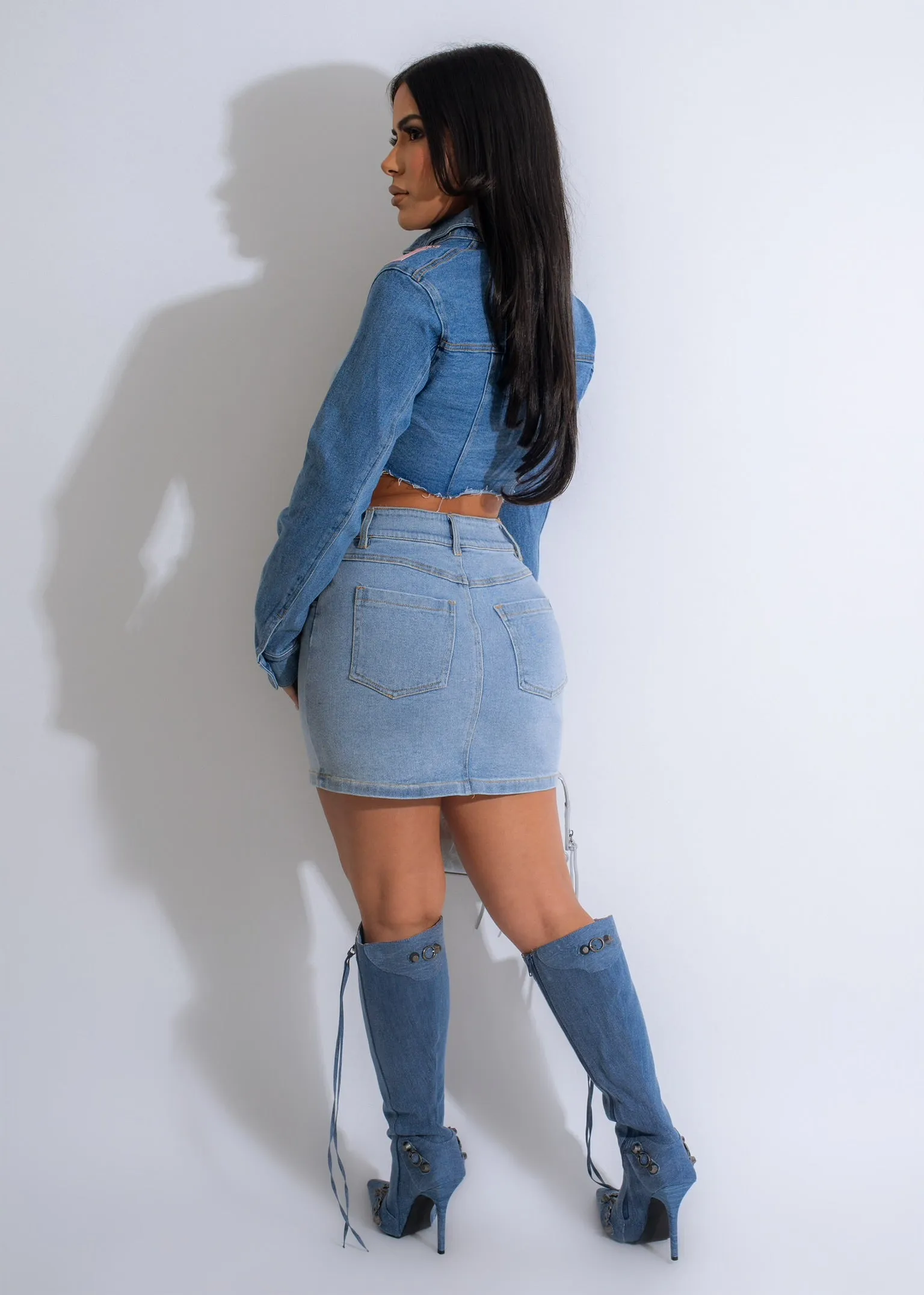 Come Find Denim Skirt Set Light Denim