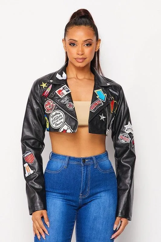 Cropped Faux Leather Jacket batch work