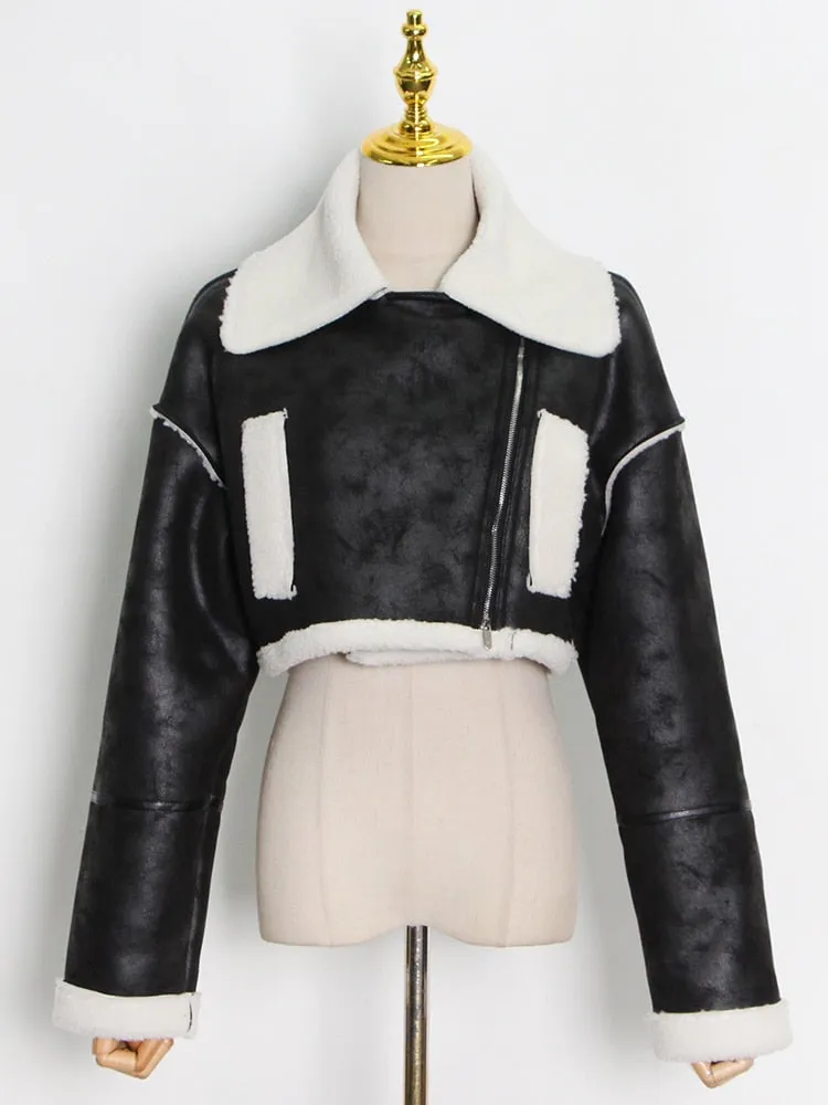 Cropped Fur Stylish Lining Biker Jacket