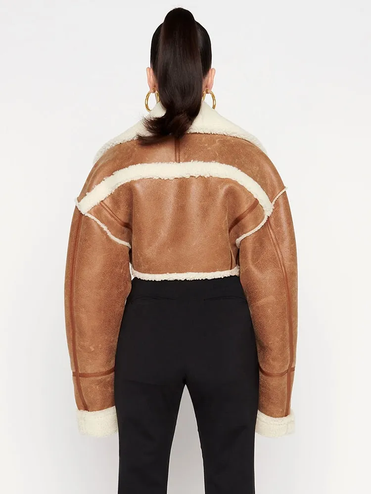 Cropped Fur Stylish Lining Biker Jacket