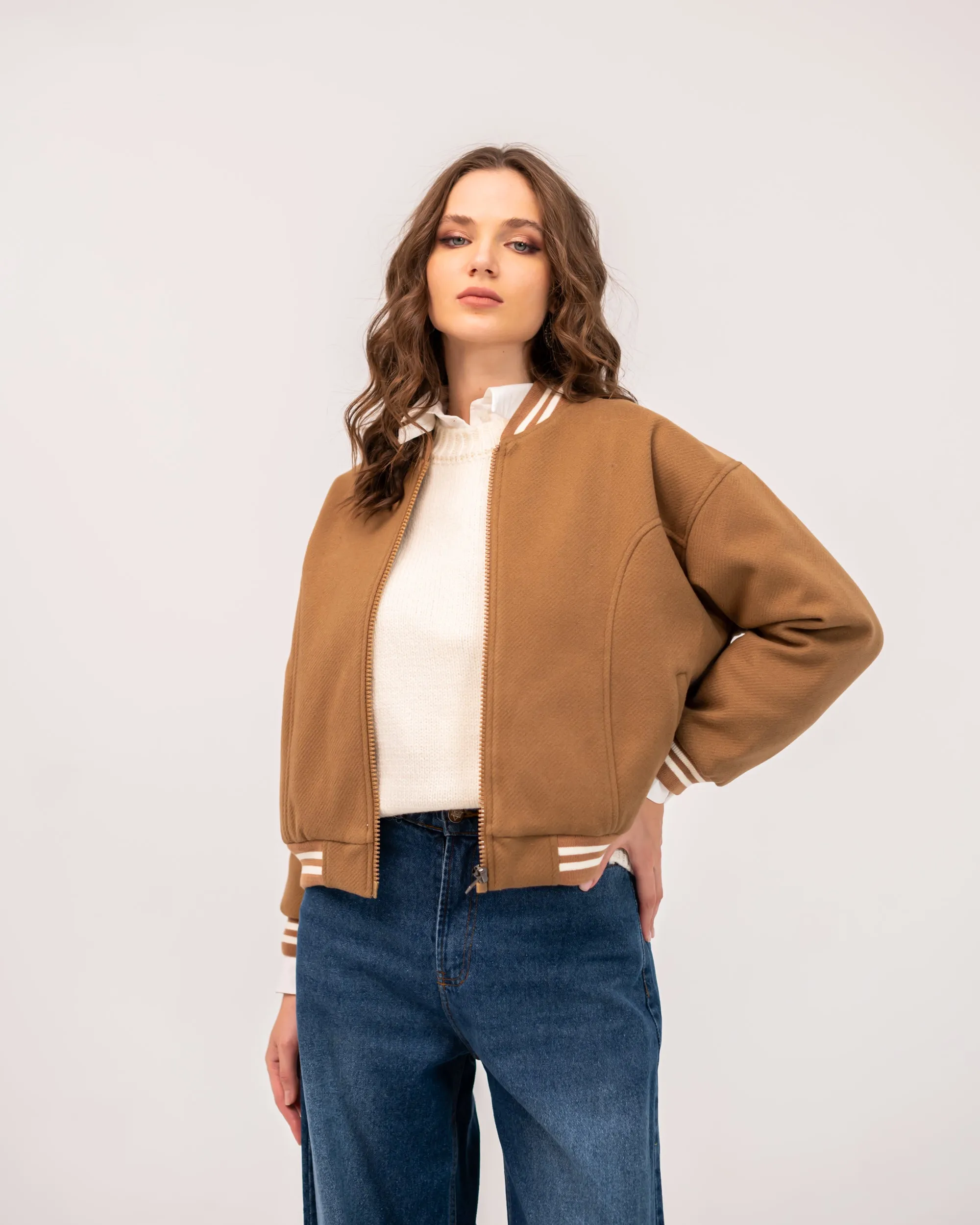 CROPPED OVERSIZE JACKET -CAFE