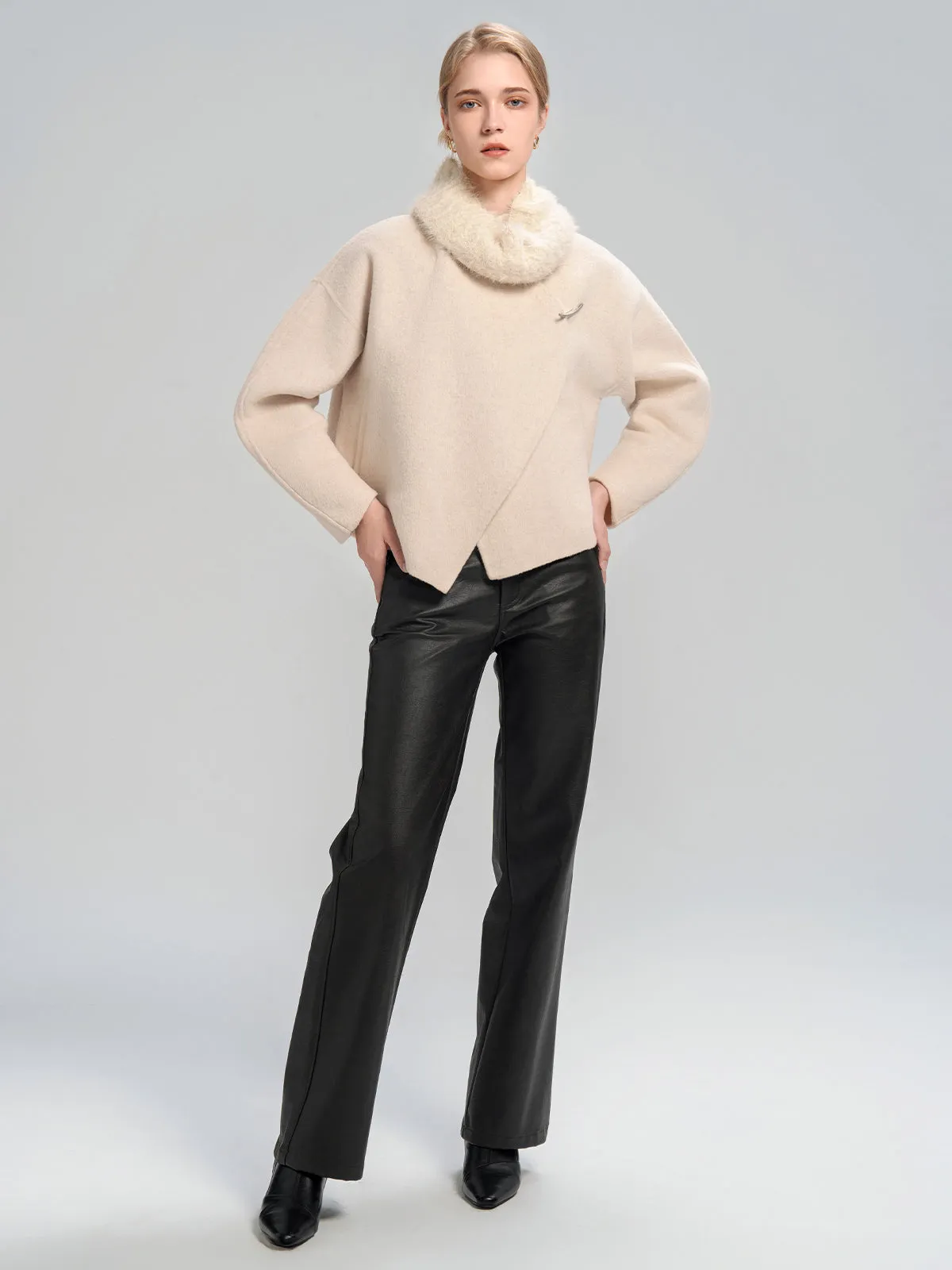 Cropped Woolen Jacket With Scarf