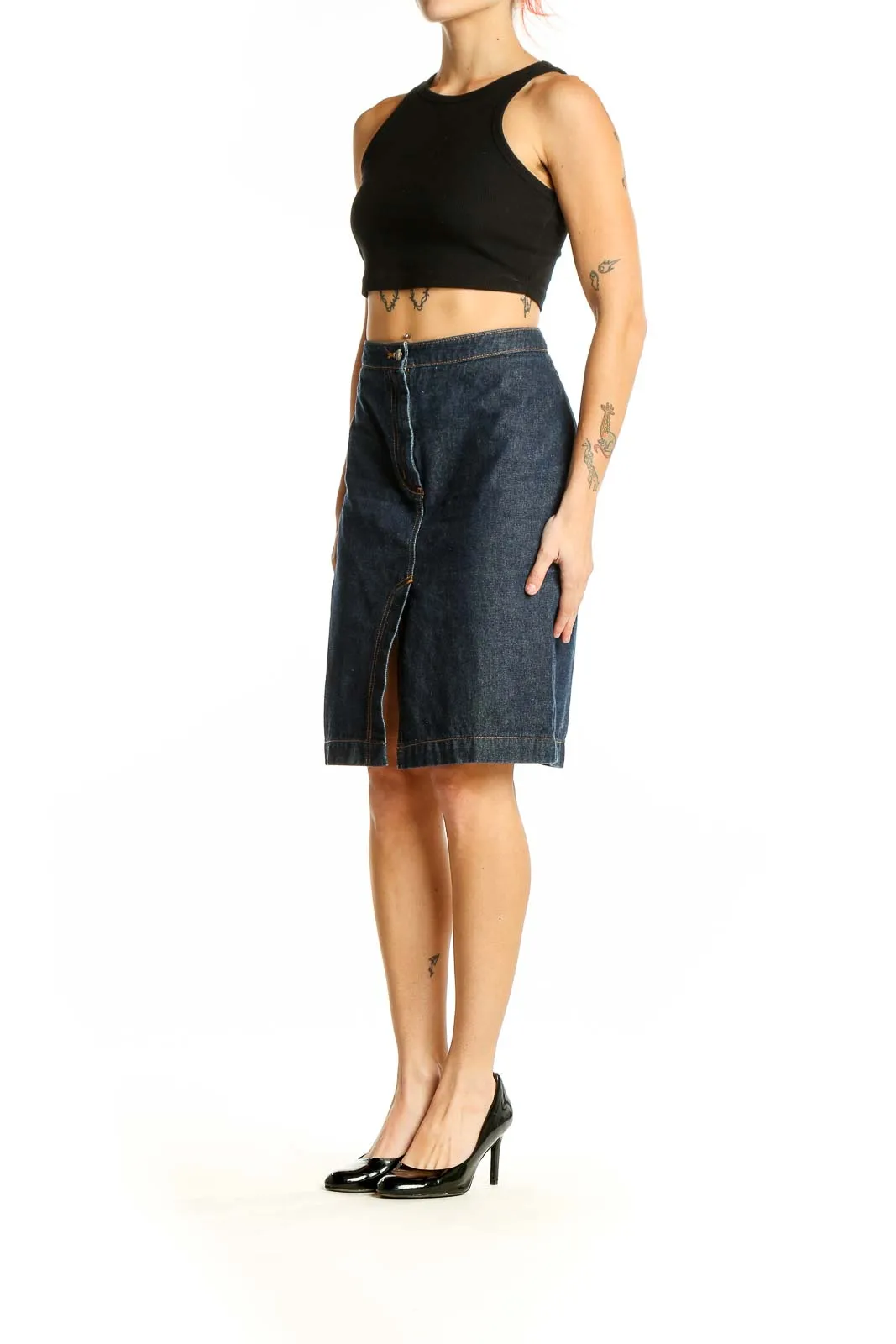 Dark Blue Denim Pencil Skirt