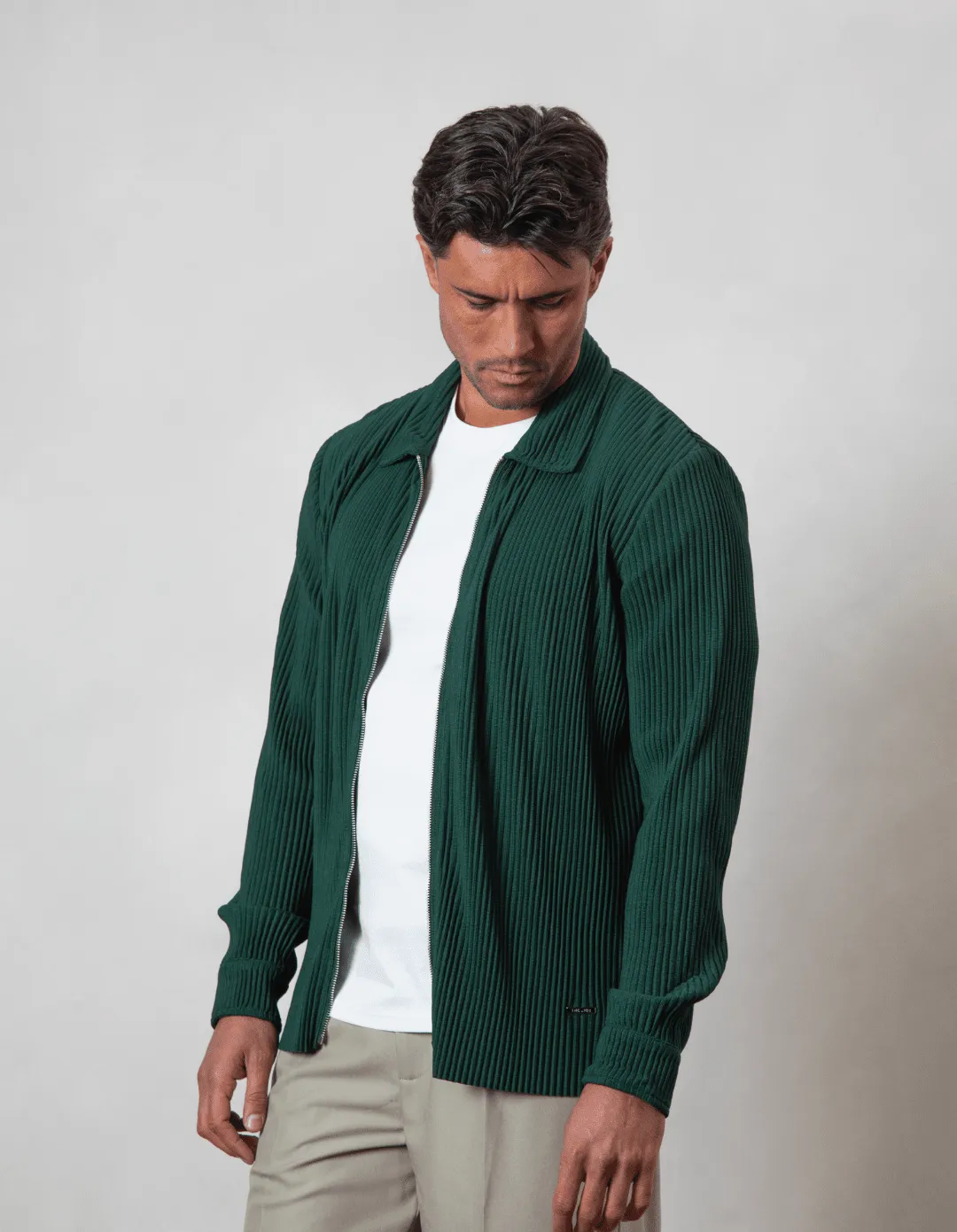 Dark Green Pleated Overshirt