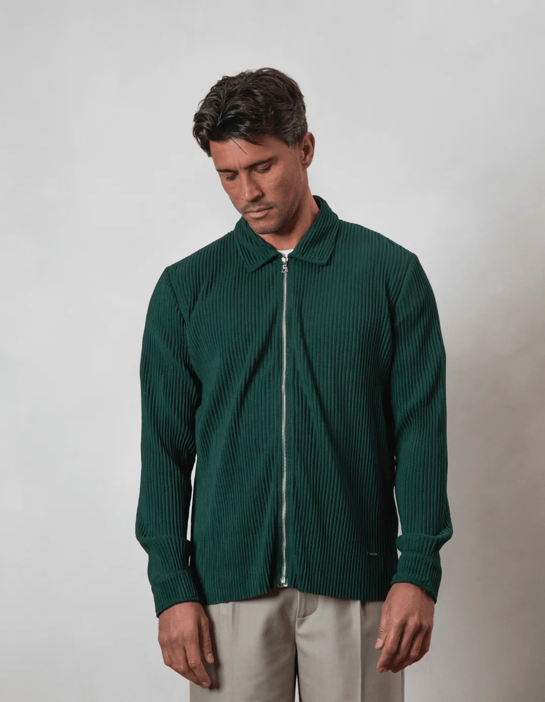 Dark Green Pleated Overshirt