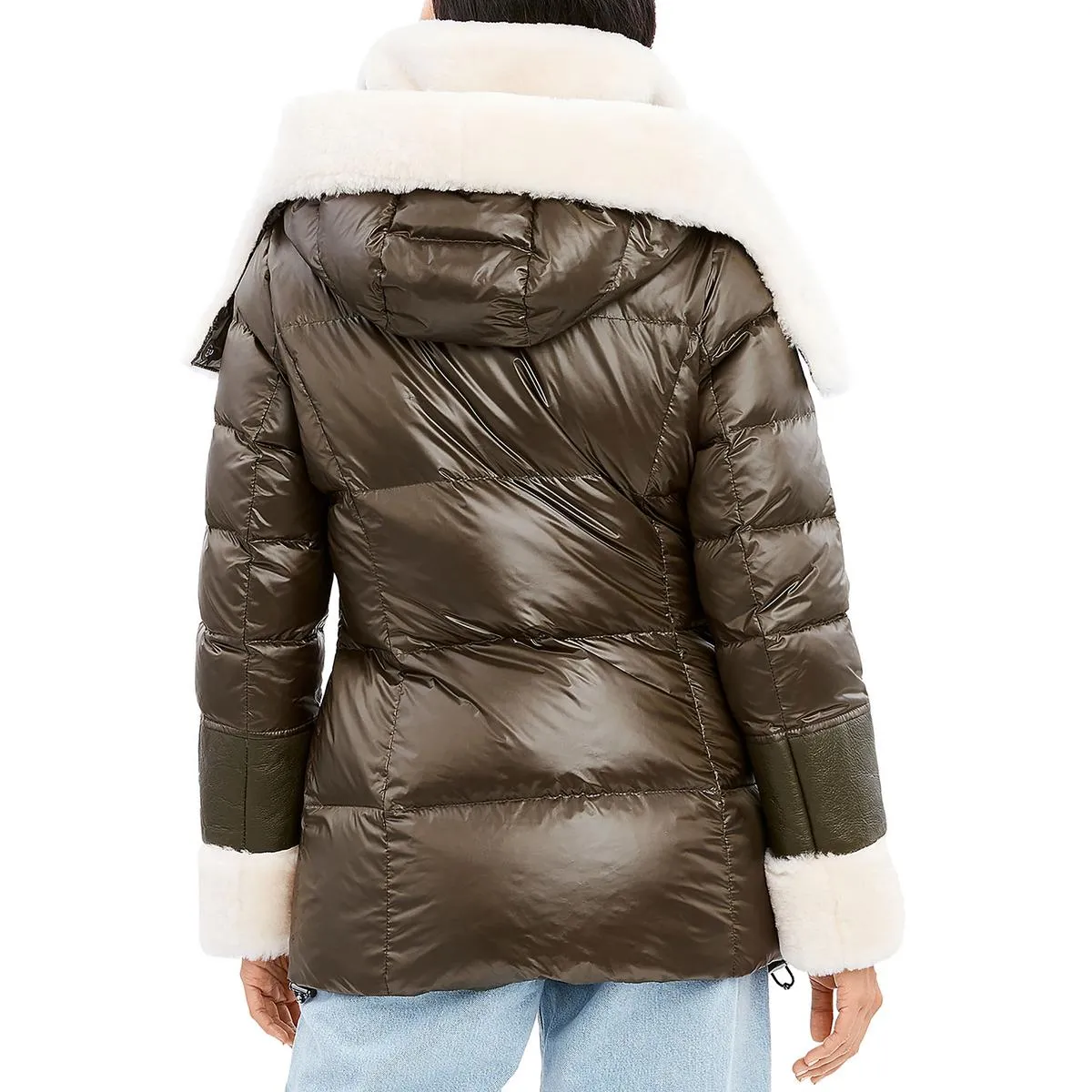 Dawn Levy Womens Aspen Shearling Trim Down Puffer Jacket