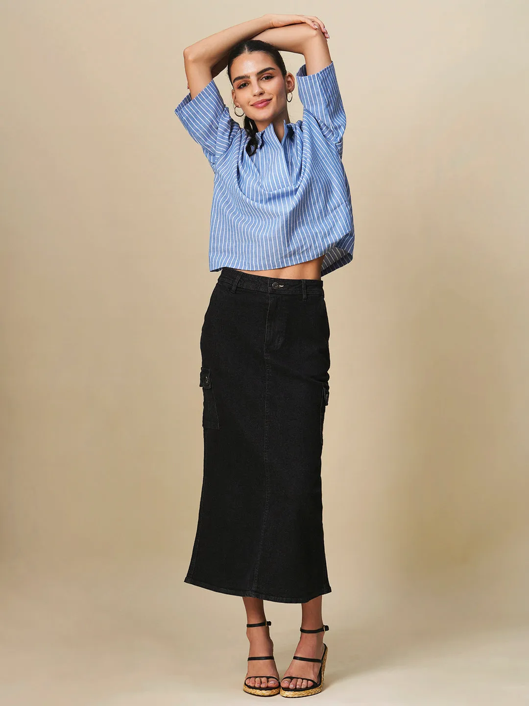 DENIM CARGO POCKET PENCIL SKIRT