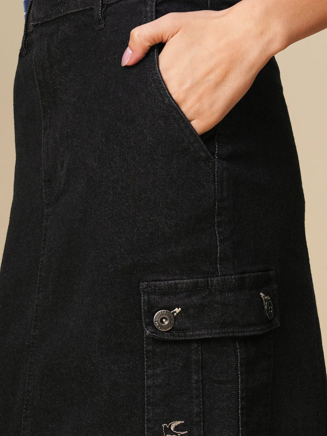 DENIM CARGO POCKET PENCIL SKIRT