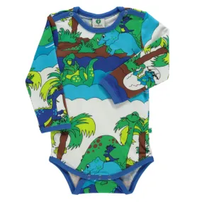 Dinosaurs long sleeve bodysuit, blue atoll