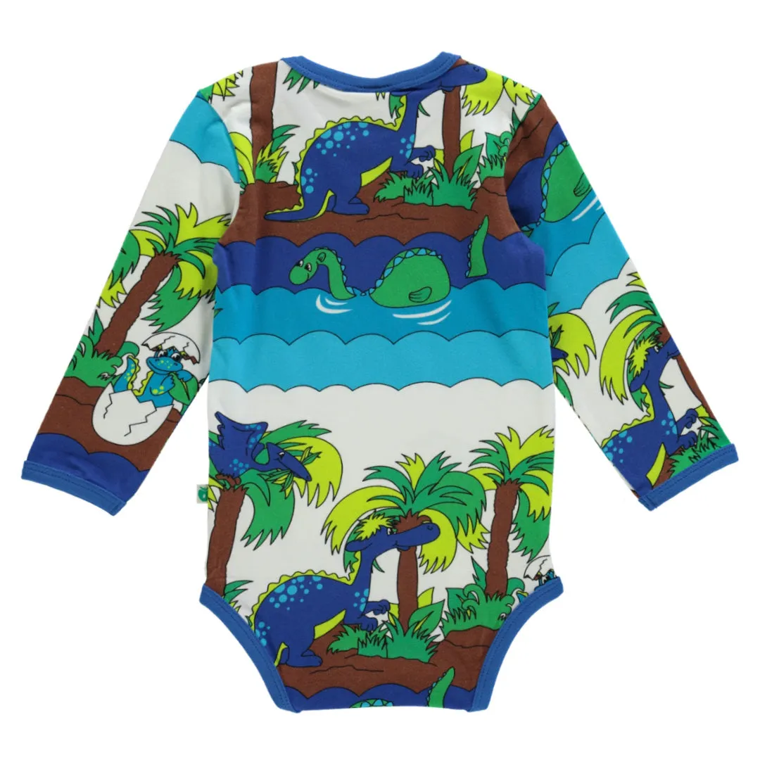 Dinosaurs long sleeve bodysuit, blue atoll