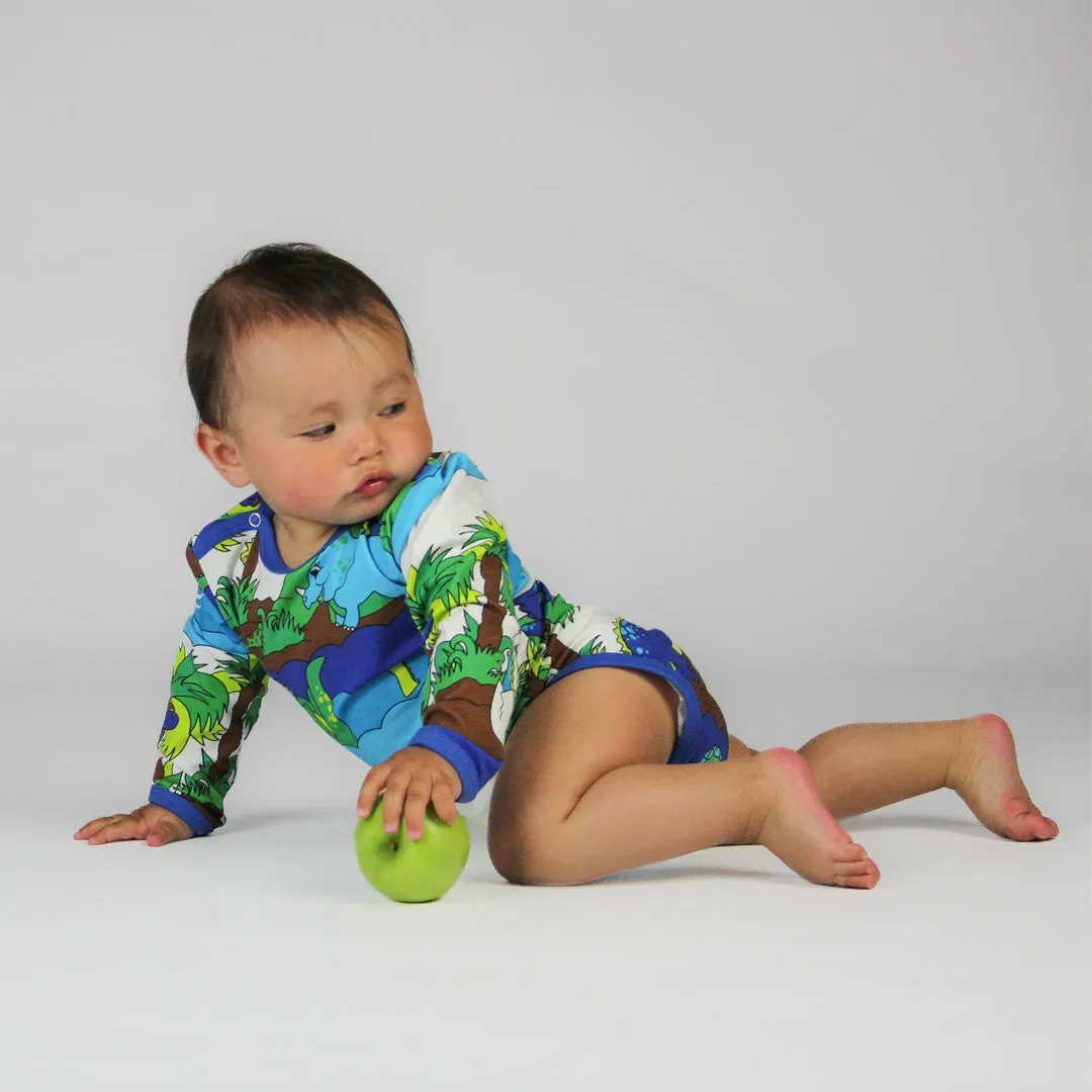 Dinosaurs long sleeve bodysuit, blue atoll