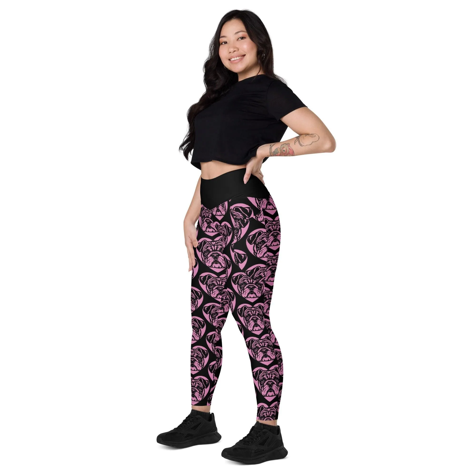 DOG BREED LEGGINGS with pockets - BULLDOG CONTINENTAL - HERTTAHOUND - pink