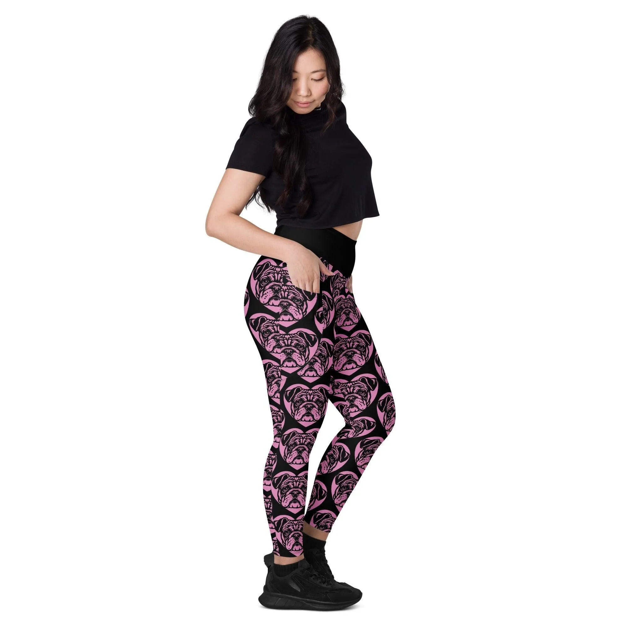 DOG BREED LEGGINGS with pockets - BULLDOG CONTINENTAL - HERTTAHOUND - pink