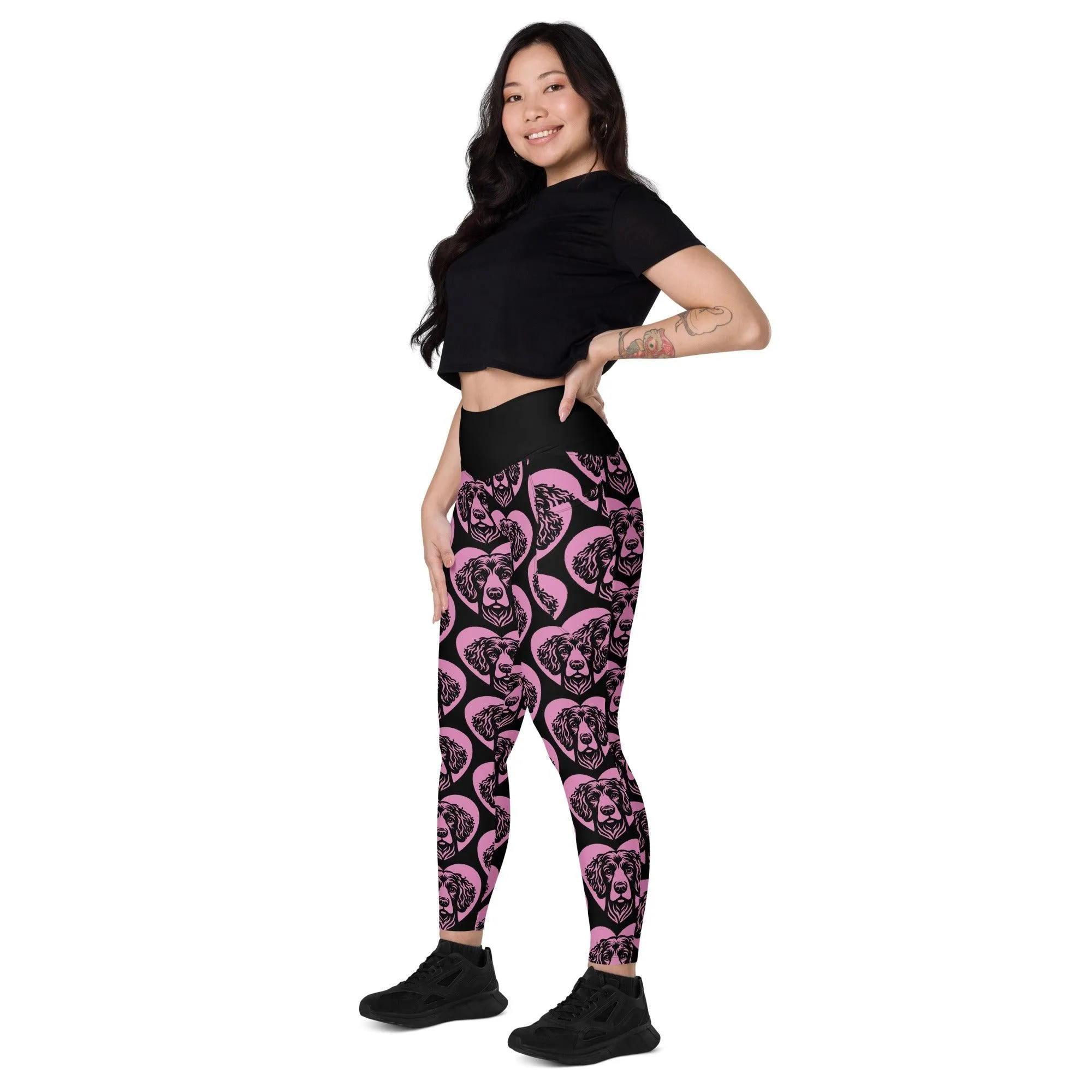 DOG BREED LEGGINGS with pockets - IRISH WATER SPANIEL - HERTTAHOUND - pink