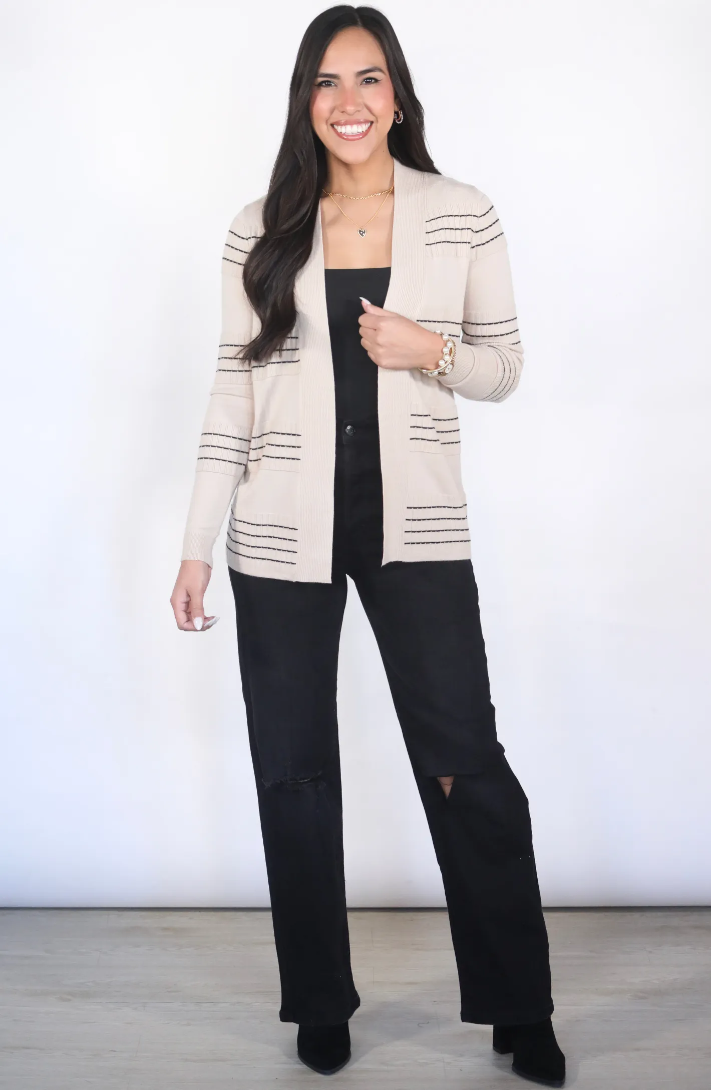 Doing Just Fine Oatmeal Striped Cardigan