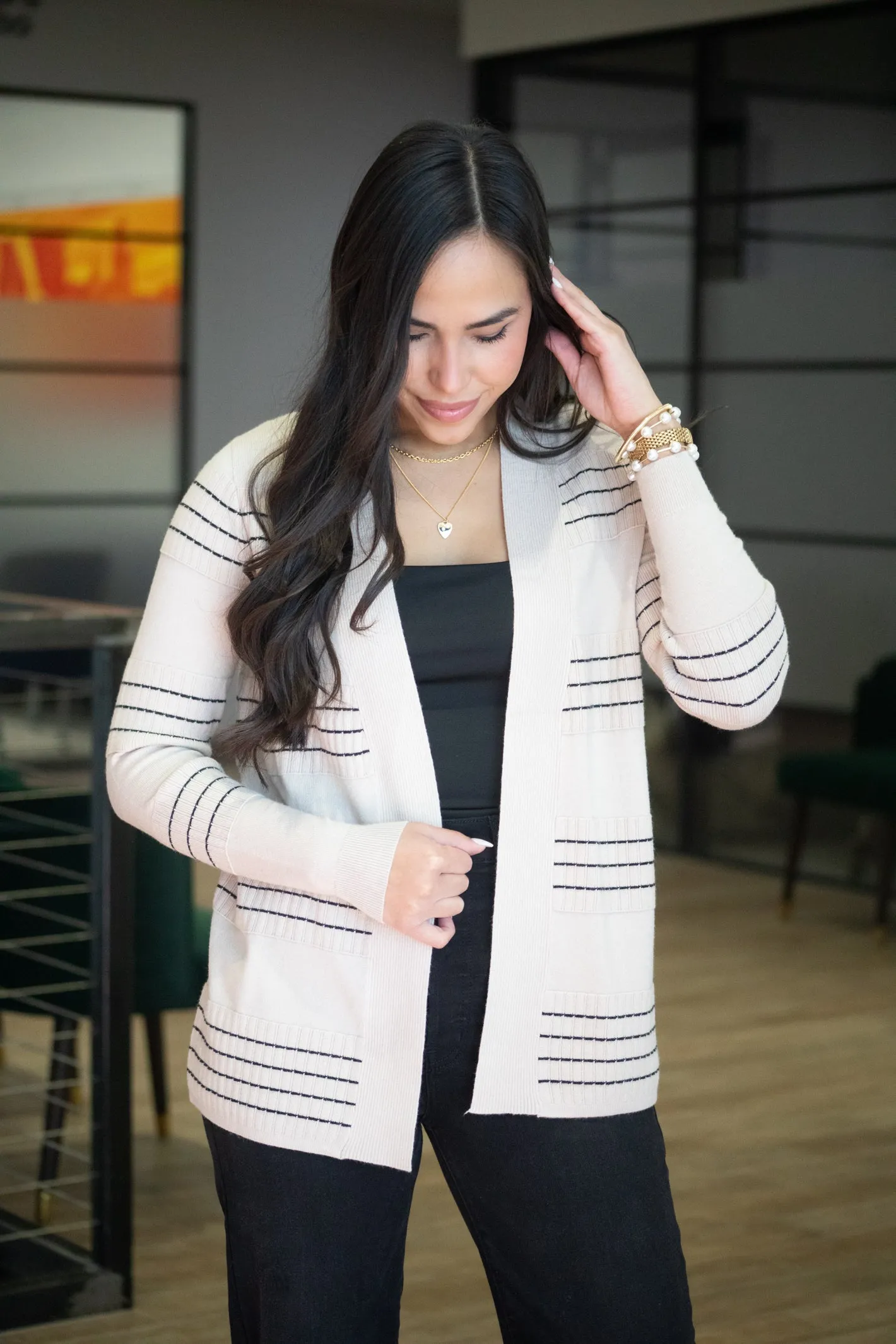 Doing Just Fine Oatmeal Striped Cardigan