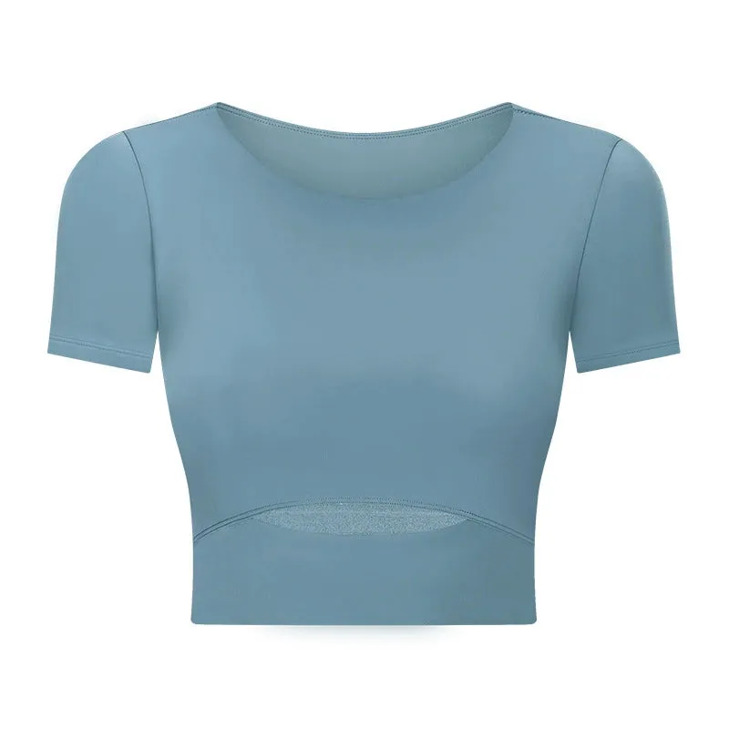 Dq087 Heather Color with Short Sleeves Stretch Comfortable Women's Yoga