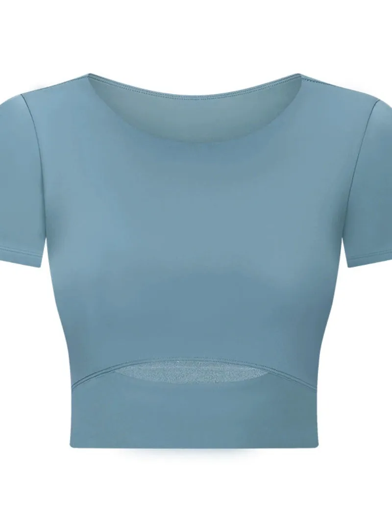 Dq087 Heather Color with Short Sleeves Stretch Comfortable Women's Yoga