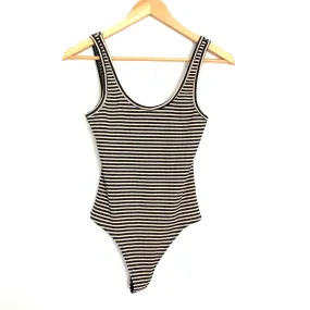 Dress Forum Black & Tan Ribbed Thong Bodysuit- Size S