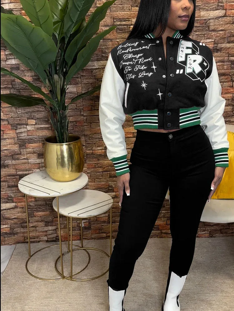 Easy Living Cropped Varsity Jacket