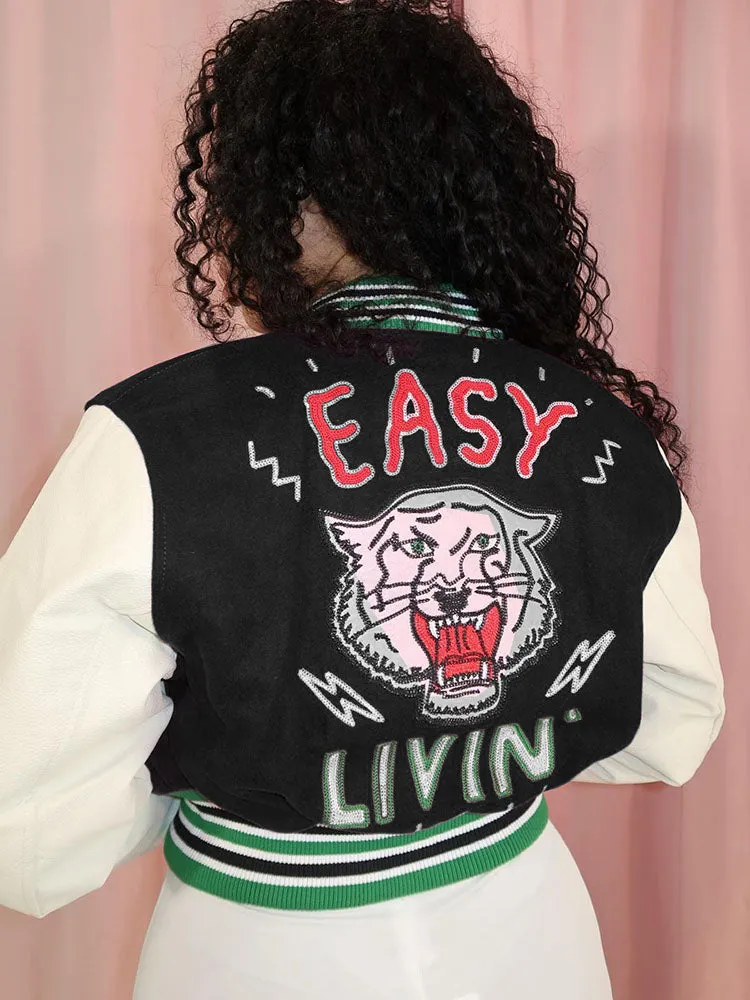 Easy Living Cropped Varsity Jacket