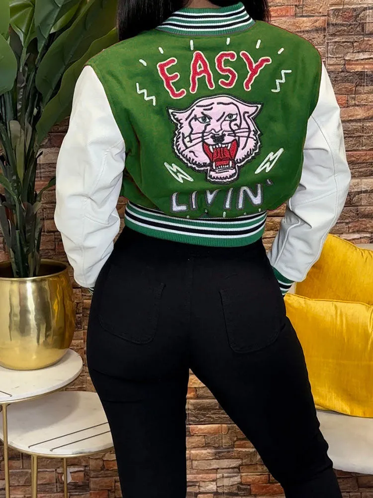 Easy Living Cropped Varsity Jacket