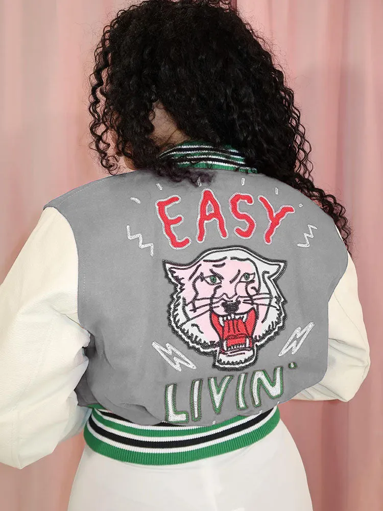 Easy Living Cropped Varsity Jacket