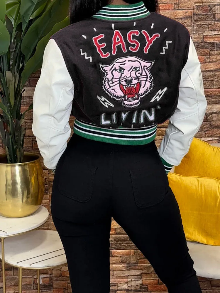 Easy Living Cropped Varsity Jacket