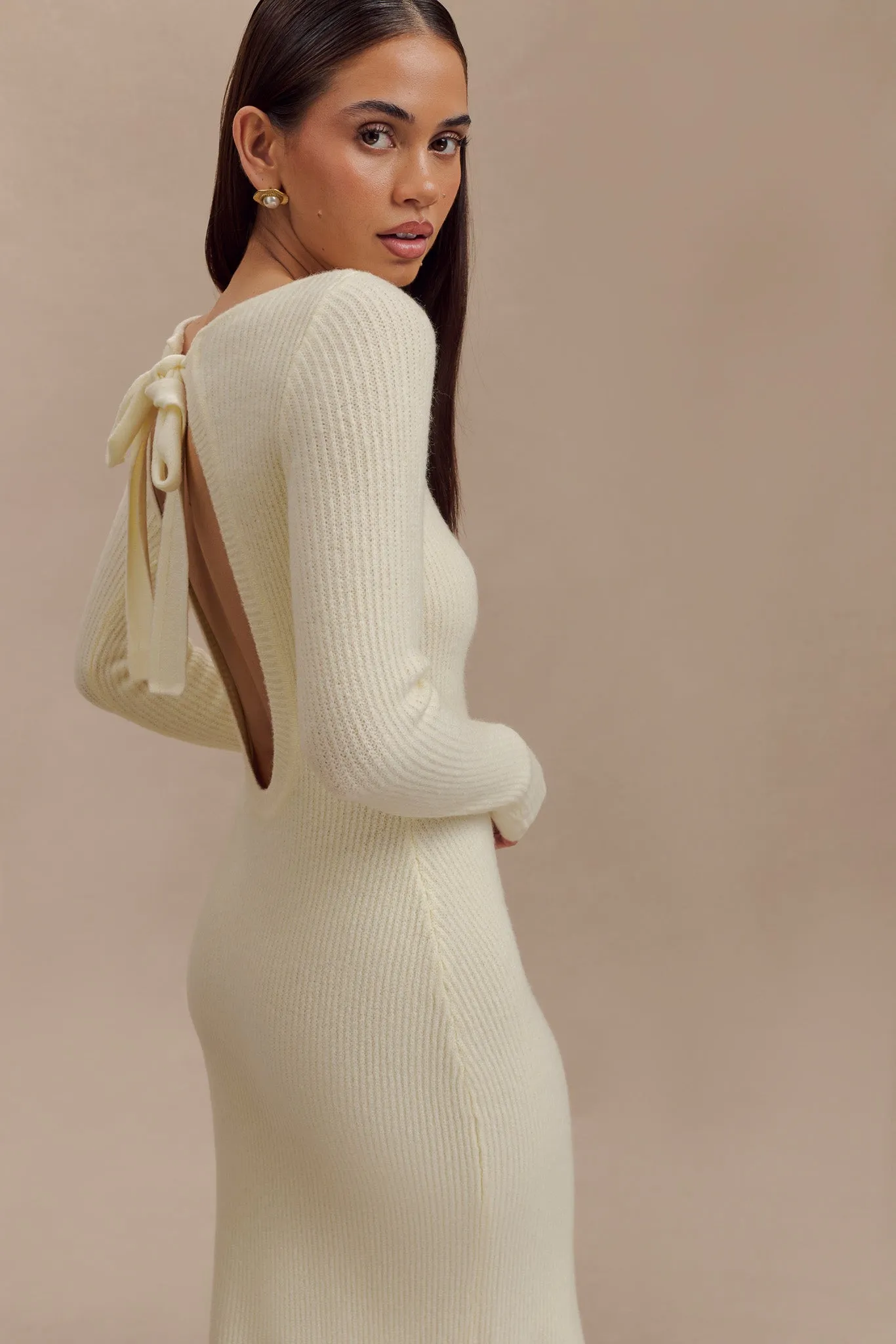 Emily Long Sleeve Knit Maxi Dress - Ivory Marle