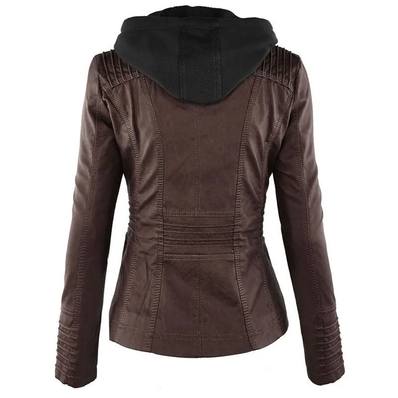 Europe Hot Removable Solid Leather Jacket Lapel Ms.