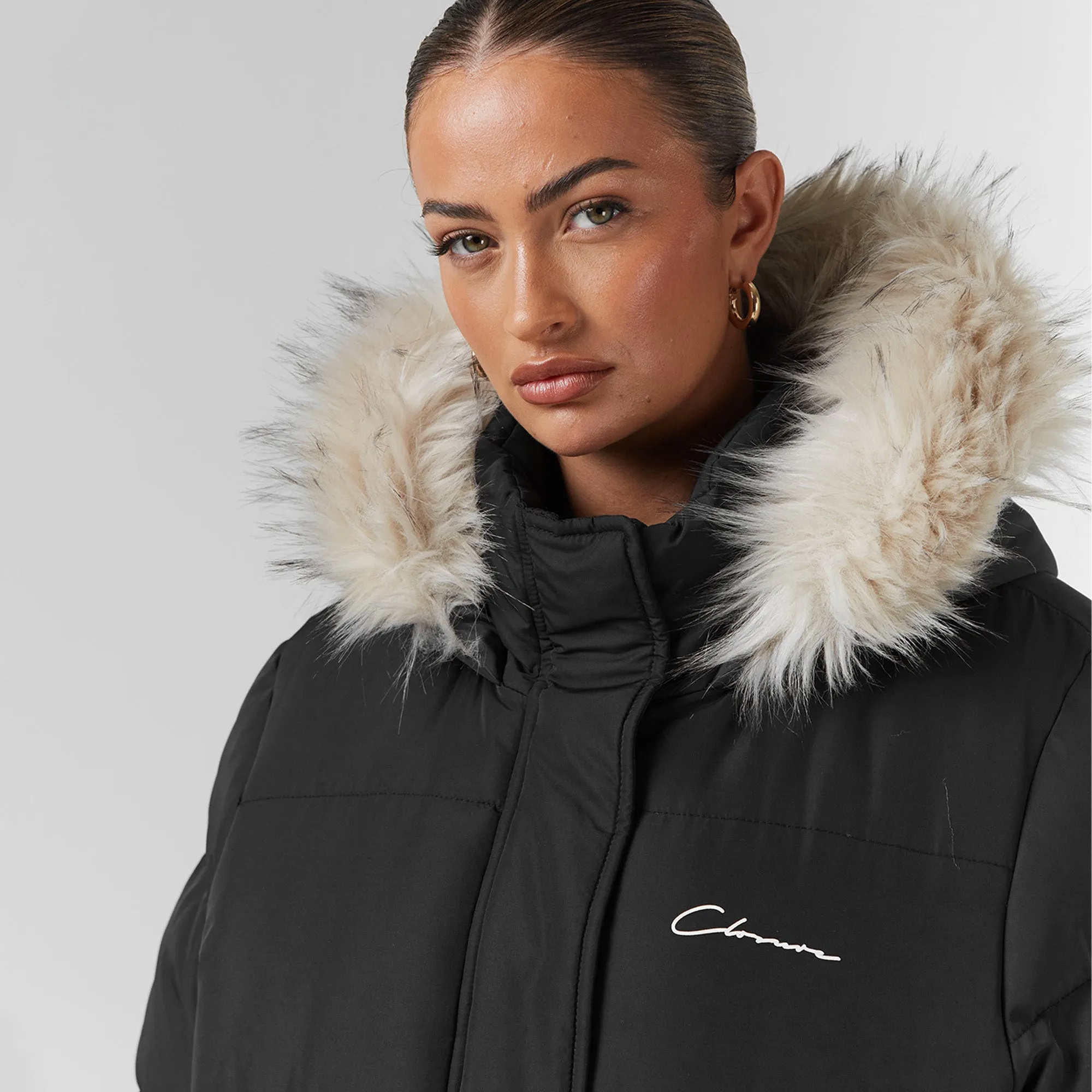 Faux Fur Cropped Puffer | Black