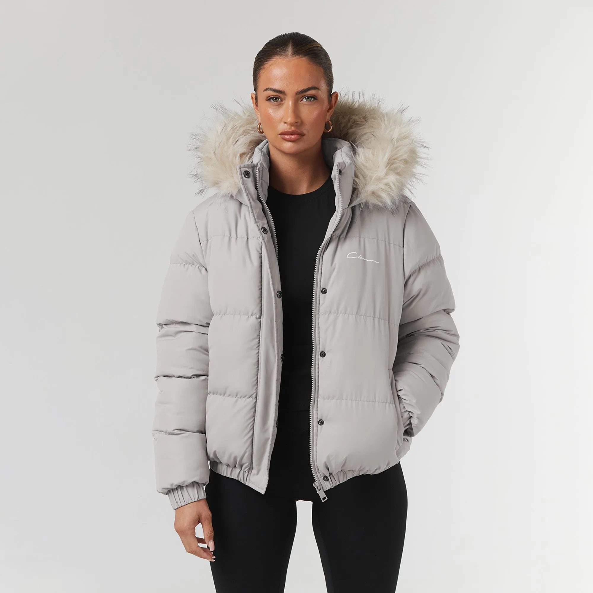 Faux Fur Cropped Puffer | Mushroom