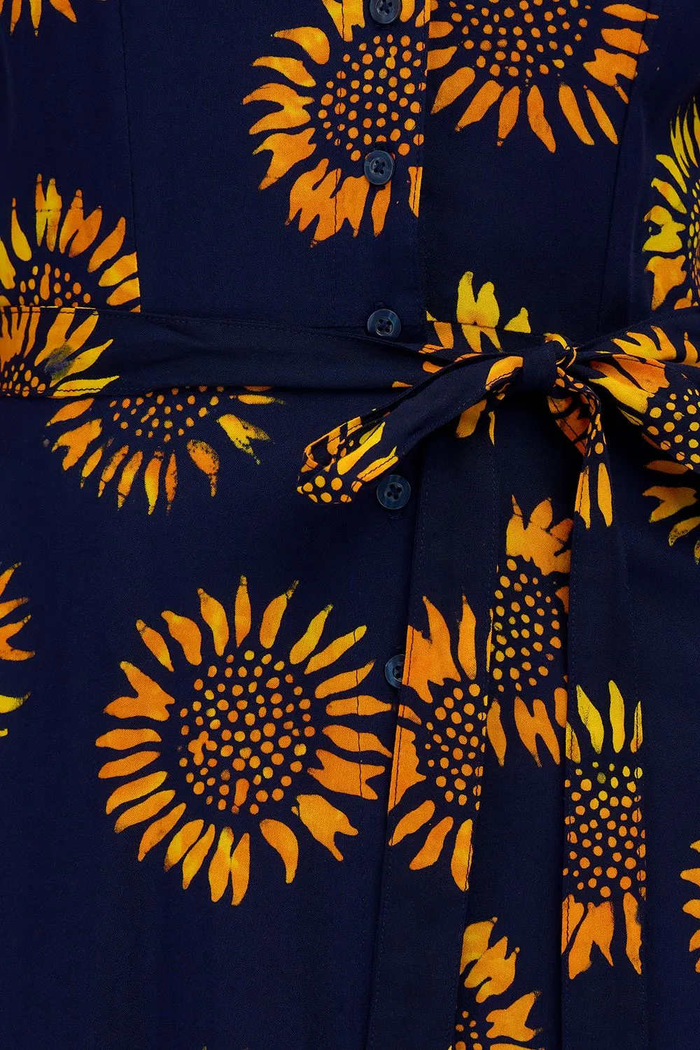 Fiona Batik Midi Shirt Dress (Navy, Sunflowers)