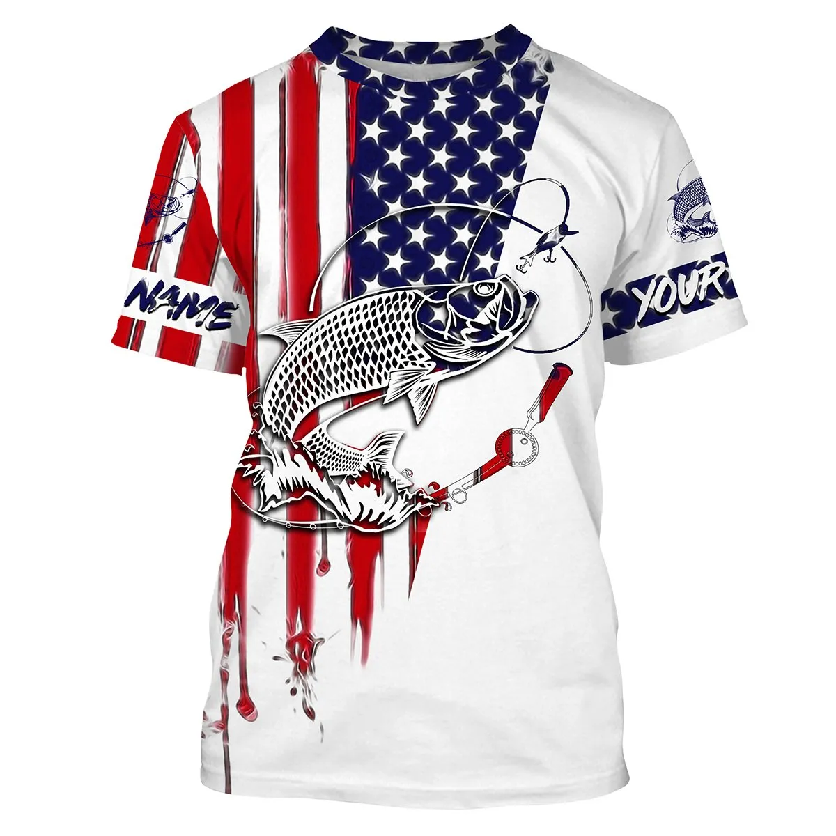 Fishing Shirt American Flag Tarpon Fishing Long Sleeve Apparel For Adult, Personalized Patriotic Fishing Gifts