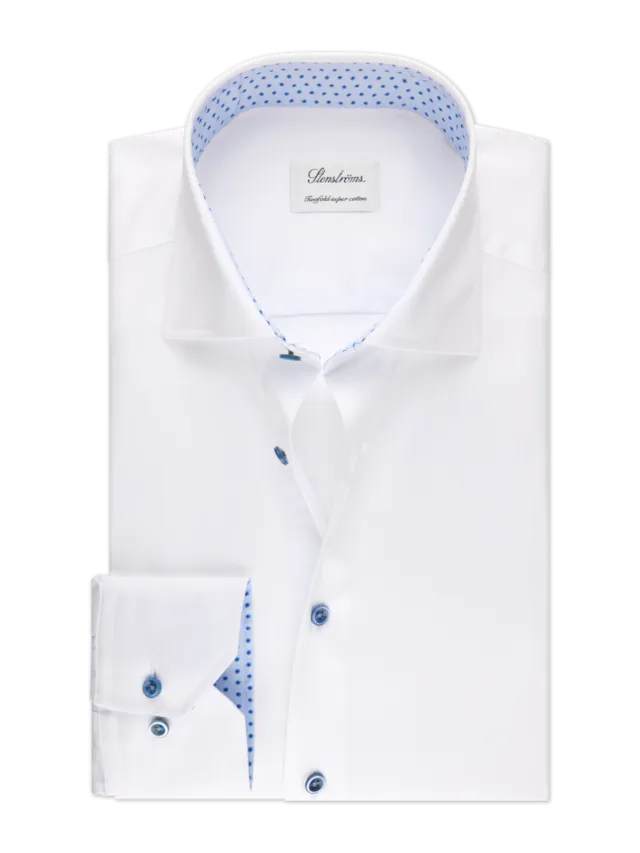 Fitted Body White Contrast Twill Shirt 684751 0540 000