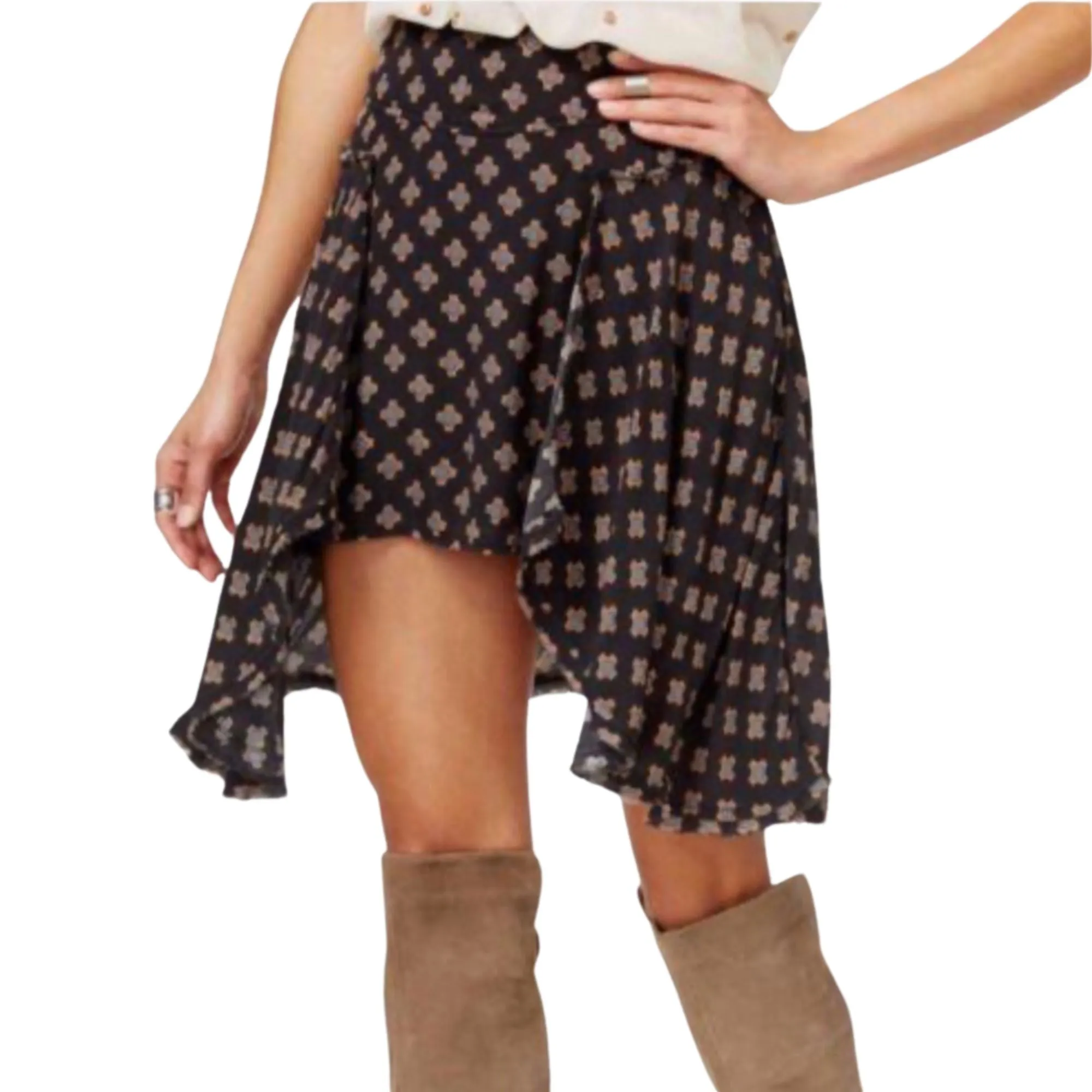 Free People Printed Asymmetrical Raw-Edge Skirt