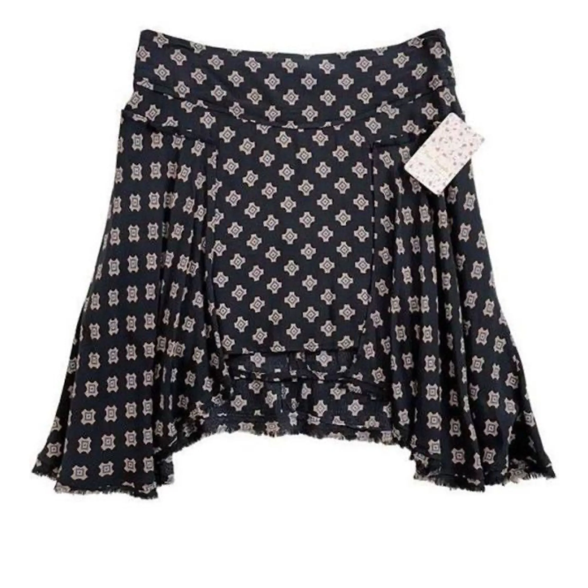 Free People Printed Asymmetrical Raw-Edge Skirt