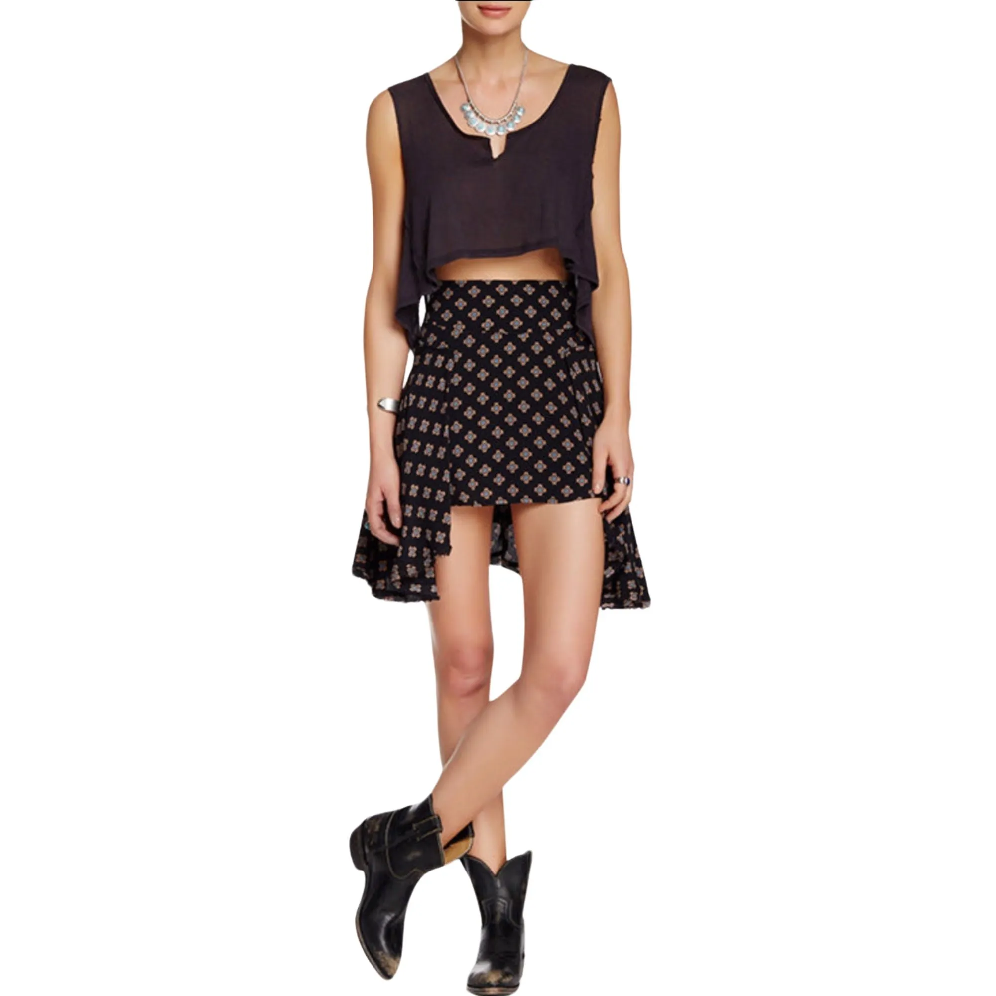 Free People Printed Asymmetrical Raw-Edge Skirt