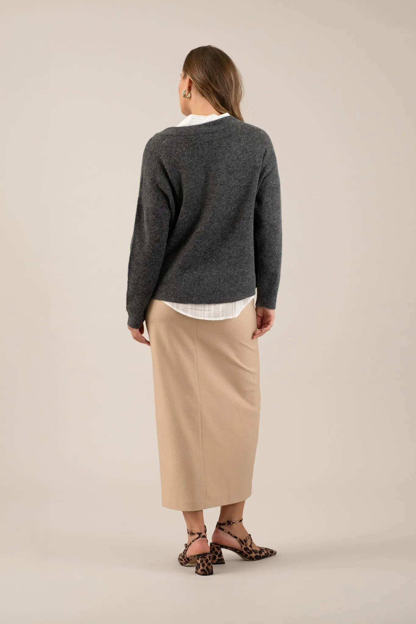 FRONT SLIT MIDI PENCIL SKIRT