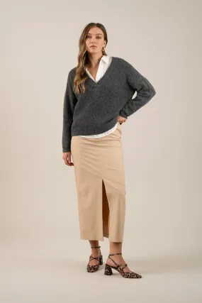 FRONT SLIT MIDI PENCIL SKIRT