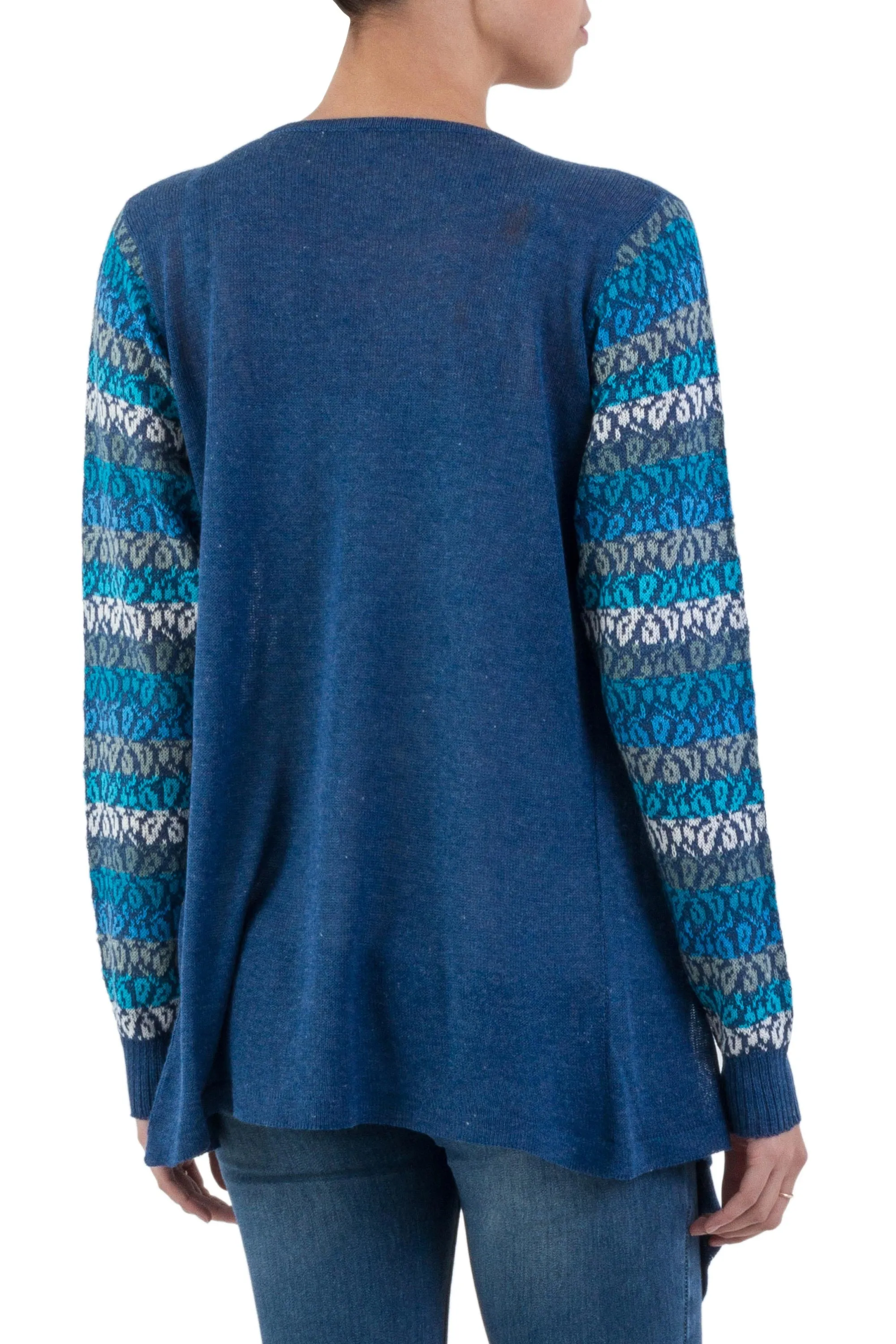 Garden in Blue Cotton Blend Cardigan Sweater