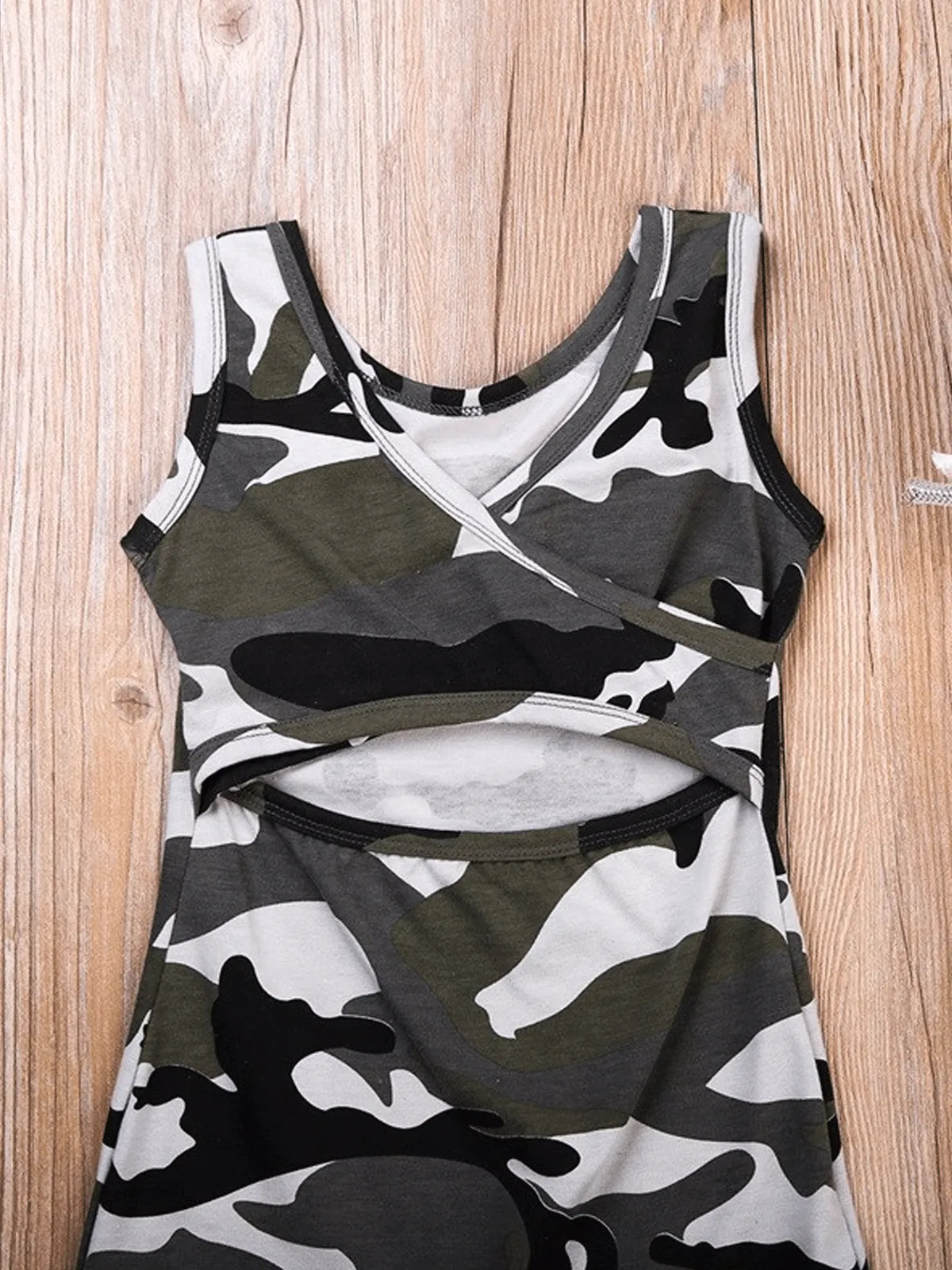 Girls Camo Print T-Shirt Dress with Criss Cross Back