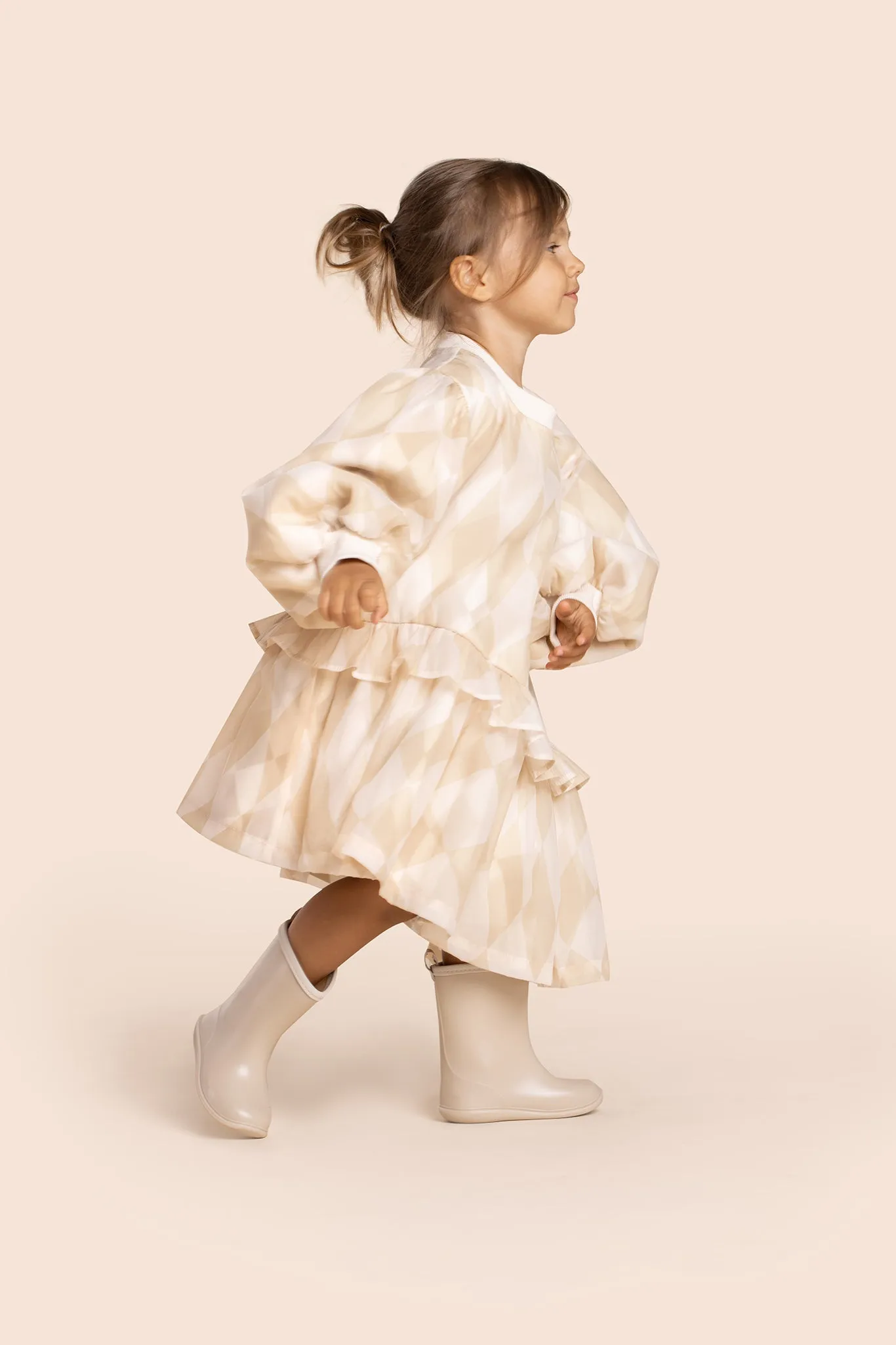 Girls Hi-Low Organza & Terry Dress l Beige