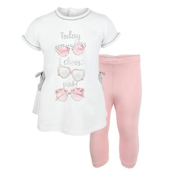 GIRLS ROSE PINK LEGGINGS SET WITH BOW