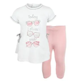 GIRLS ROSE PINK LEGGINGS SET WITH BOW