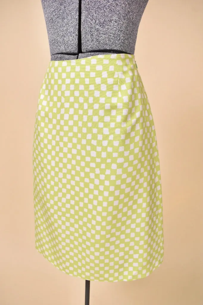 Green Checkered Silk Skirt By Versace, S/M