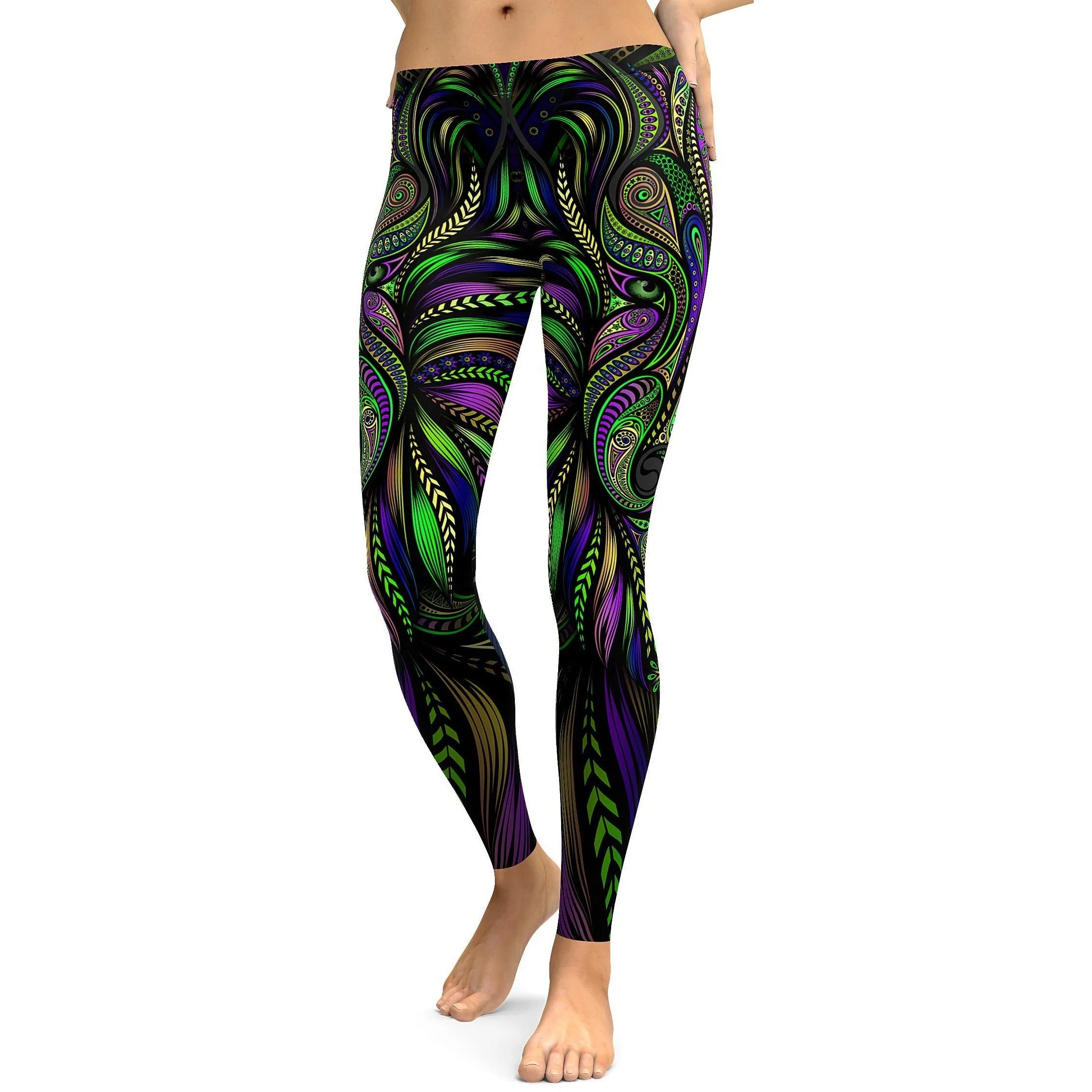 Green Colorful Wolf Leggings