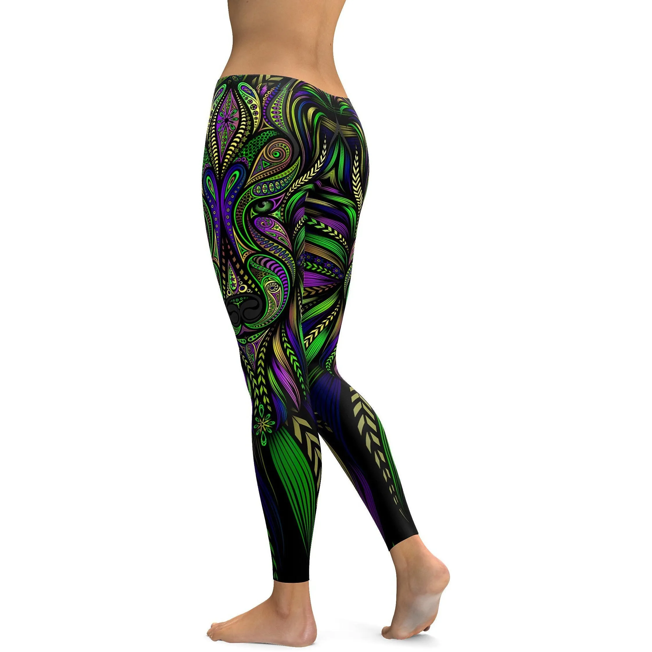 Green Colorful Wolf Leggings